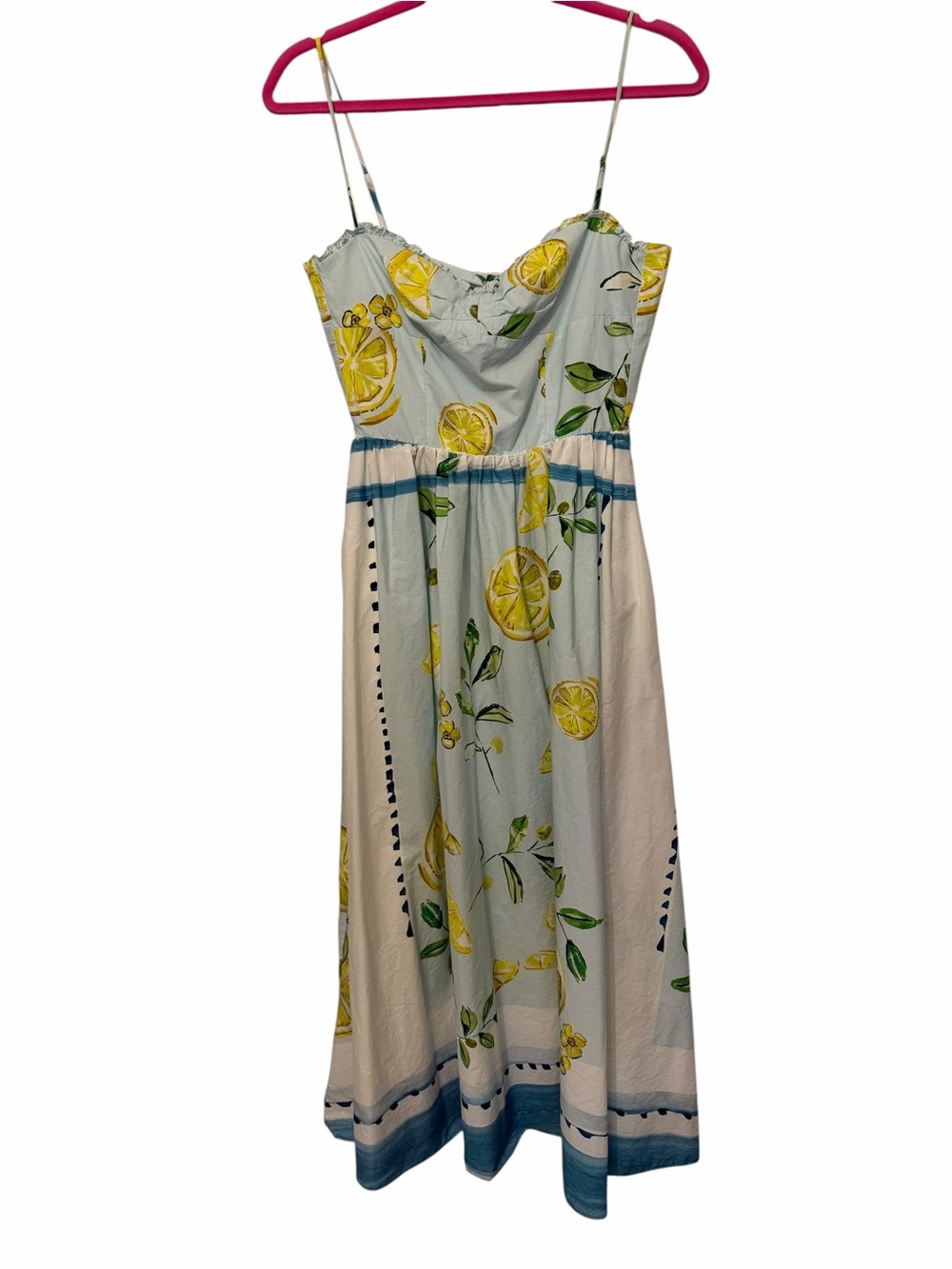 Zara Lemon Print Maxi Dress - White, Yellow & Blue